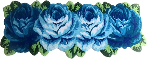 Vista 9 de Alfombrilla Abreeze con 4 rosas, alfombrillas con diseño de flores azul, hecha a mano, antideslizante (no se desliza), alfombrilla moderna, de puede