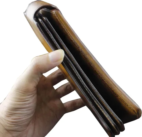Vista 6 de clásico pesado grueso Piel Genuino hecho a mano billetera Unique Biker cartera café 92