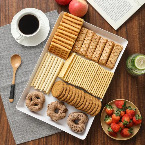 Vista 9 de 3 paquetes, 40 x 28 centímetros Bandejas grandes blancas reutilizables de plástico para servir galletas, aperitivos, charcutería, bocadillos