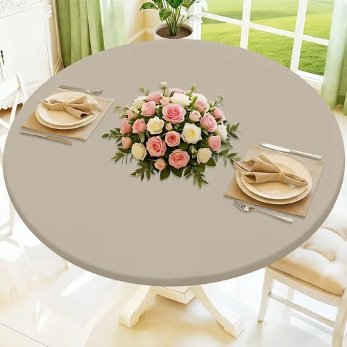 Vista 50 de Moosfor Mantel redondo de elastano, elástico ajustable impermeable para mesas de 18 a 24 pulgadas, mantel de picnic elástico lavable para Azul
