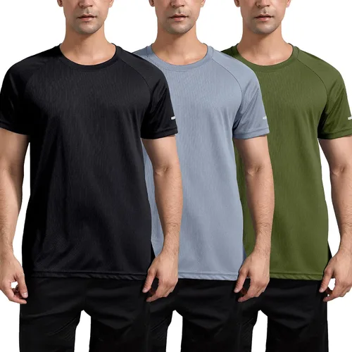 Vista 2 de Paquete de 1 o 3 camisetas de entrenamiento para hombre, camisetas de manga corta que absorben la humedad, camisetas deportivas de manga corta