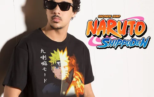 Vista 3 de Ripple Junction Naruto Shippuden Men's Short Sleeve T-Shirt Naruto Link Mode Bijuu Kurama Beast Chakra Officially Licensed