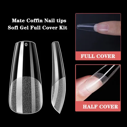 Vista 4 de MAGIC ARMOR Puntas de uñas de gel tipo ataúd, 120 puntas de uñas postizas largas medio mate, uñas acrílicas transparentes en forma de ataúd, puntas