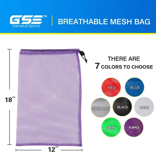 Vista 3 de GSE Games & Sports Expert Bolsa de malla morada con cordón de 18 x 12 pulgadas para béisbol, softball, tenis, pelota de pickleball, pelota de golf.