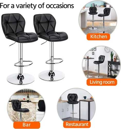 Vista 9 de Topeakmart 2 taburetes de bar de cuero PU 360° giratorio bar mostrador silla con respaldo Home Kitchen Bar Taburetes Negro