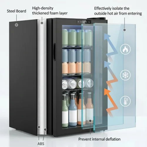 Vista 3 de Refrigerador de bebidas, mini refrigerador de 3.2 pies cúbicos con puerta de vidrio, control de temperatura digital ajustable para refrescos