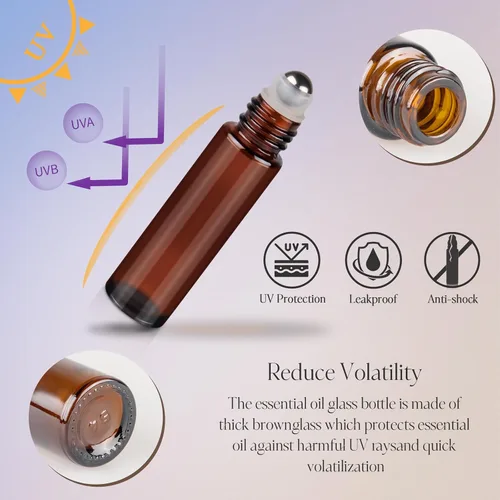 Vista 3 de Botellas enrollables de 0.3 fl oz para aceites esenciales, botellas de vidrio enrollables, botella de perfume recargable, con bolas de rodillo