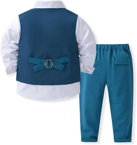 Vista 2 de Conjunto de caballero de 4 piezas para bebé niño con camisa blanca, corbatín, chaleco y pantalón
