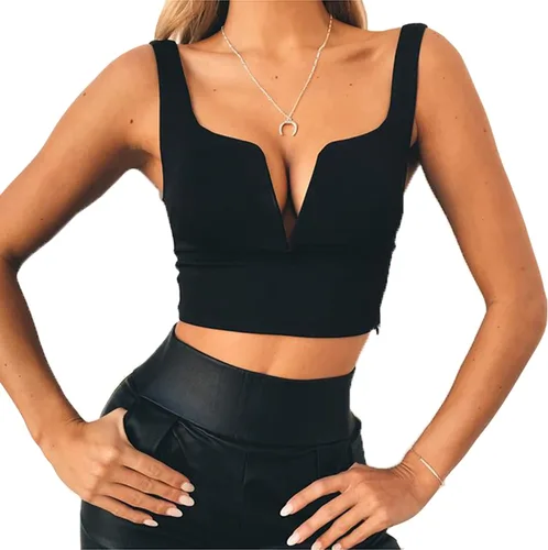 Vista 3 de Blusa sin mangas Susupeng con cuello profundo en V para mujer ajustada con cierre lateral blusa corta casual