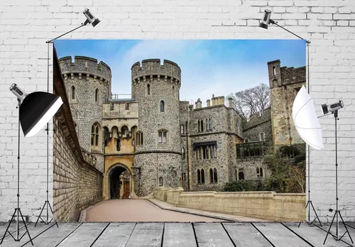 Vista 2 de BELECO Telón de fondo de fotografía del castillo de Windsor de 7 x 5 pies, puerta normanda, vista de la torre del palacio del Reino Unido, vista