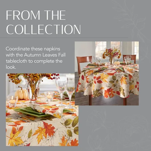 Vista 5 de Elrene Home Fashions - Servilletas de tela con estampado de hojas de otoño, 17 x 17 pulgadas, juego de 8