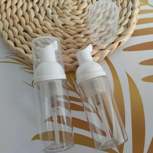 Vista 5 de Bomba dispensadora de espuma transparente vacía y recargable de 1.69 onzas, mini botellas de embalaje de espuma líquida de viaje, contenedor