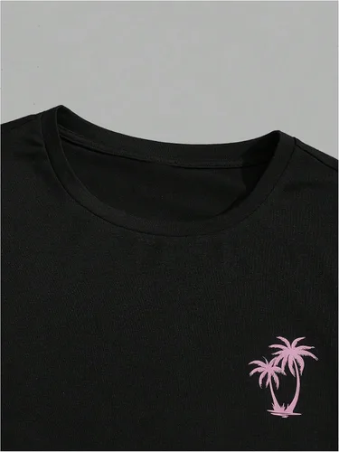 Vista 34 de GORGLITTER Conjunto de 2 piezas de camiseta gráfica de manga corta para hombre, estampado hawaiano con cordón y pantalones cortos
