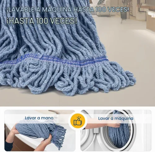 Vista 5 de KeFanta Paquete de 2 trapeadores industriales comerciales resistentes, mango largo de 60 pulgadas con cuerda de extremo de bucle, cabezal de fregona