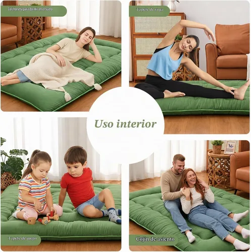 Vista 6 de DAICO Colchón japonés, colchón de futón enrollable de 4 pulgadas de grosor Verde