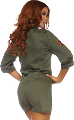 Vista 2 de Leg Avenue Disfraz de traje de vuelo para mujer con licencia Top Gun, Verde