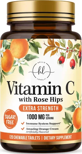 Vista 10 de Vitamin C 1000mg Per Serving - Extra Strength with Rose Hips Bioflavonoids - Sugar Free Vitamin C Chewable Pills, Vit C Supplement for Immune