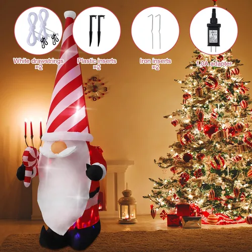 Vista 5 de Decoración inflable de Navidad de 7 pies para exteriores, enano con sombrero, decoración inflable de patio con luces LED integradas, adecuado