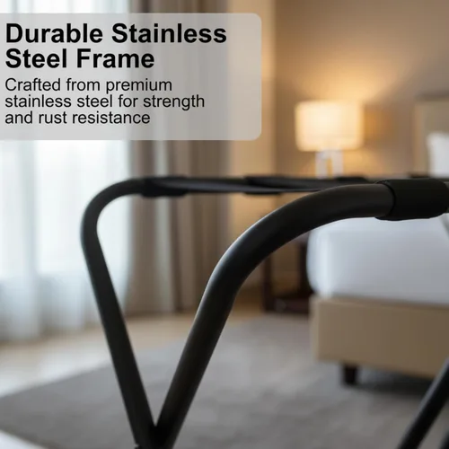 Vista 5 de USTECH Portaequipajes de acero inoxidable de doble nivel premontado, portaequipajes duradero para habitación de invitados con capacidad para hasta