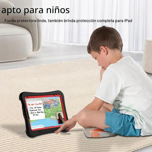 Vista 5 de Funda para Niños para iPad mini 7 (A17 Pro) 2024/iPad Mini6 2021, Peso Ligero Resistente/A Prueba de Golpes/A Prueba de Caídas con Asa/Soporte Negro