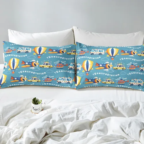 Vista 5 de Erosebridal Funda de edredón de vehículos de dibujos animados tamaño individual para niños y niñas, juego de ropa de cama Kawaii de helicóptero