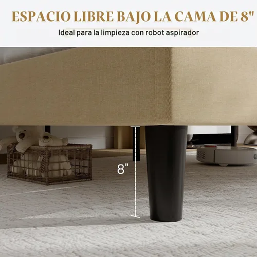 Vista 6 de SHA CERLIN Base de cama de plataforma de tamaño matrimonial con estación de carga, cabecera de lino con estante de almacenamiento, soporte