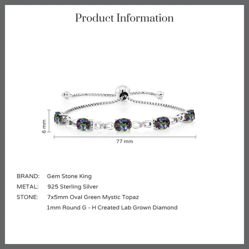 Vista 90 de Gem Stone King Pulsera de tenis de diamantes cultivados en laboratorio con piedra natal de 3-6 quilates para mujer, plata de ley 925, ovalada