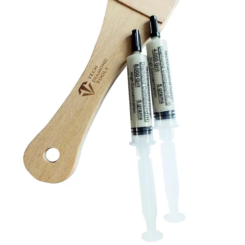 Vista 5 de TechDiamondTools Juego de palas de cuero de 11 pulgadas de largo para afilar cuchillos y dos compuestos de pulido de diamante con alta concentración