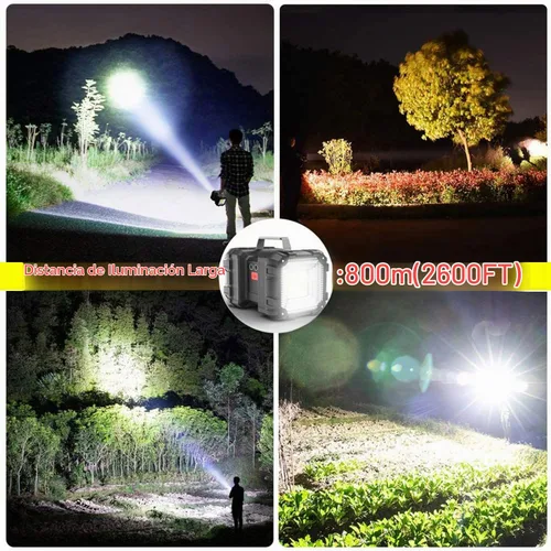 Vista 4 de Linterna LED recargable, foco LED, gran capacidad de potencia, 13000 lúmenes, 20 horas, espera ultra larga, 7 modos de luz, luz de trabajo