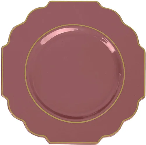 Vista 6 de Efavormart - Paquete de 10 platos de postre de plástico color rosa canela de 8 pulgadas, con borde dorado barroco, platos de ensalada desechables