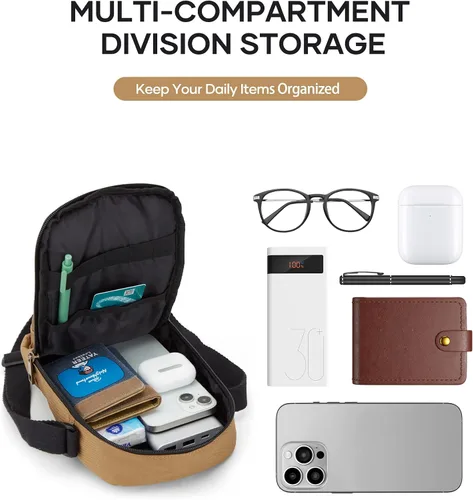 Vista 3 de Bolso cruzado para hombre, mini bolso de hombre, bolso de hombro de mensajero de viaje para hombre, bolsas laterales pequeñas para hombre