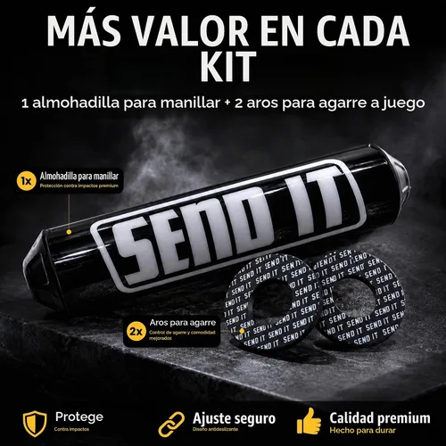 Vista 2 de SEND IT Almohadilla de Manillar con FREE GRIP DONUTS - Ajuste Universal para Motos de Cross y ATVs Barra Transversal (NEGRO, Redondo)