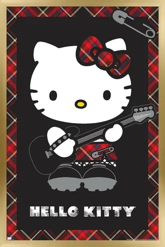 Vista 15 de Hello Kitty: Póster de pared rojo punk de 22.4 pulgadas de largo x 14.7 pulgadas de ancho, versión enmarcada de madera de granero