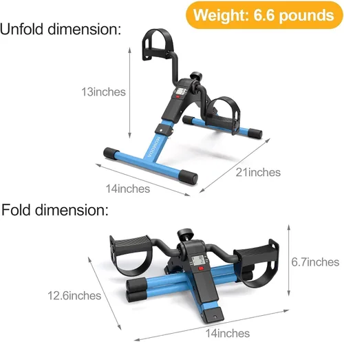 Vista 7 de Pedal ejercitador de piernas y brazos Bicicleta estática con monitor LCD plegable (negro/azul)