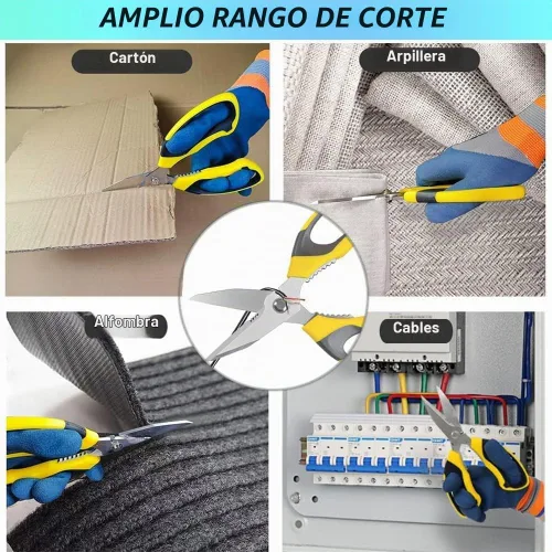 Vista 5 de Tijeras de acero inoxidable ultra afiladas, tijeras resistentes con cubierta protectora, tijeras para alfombras multiusos, cartón de fácil corte Kit