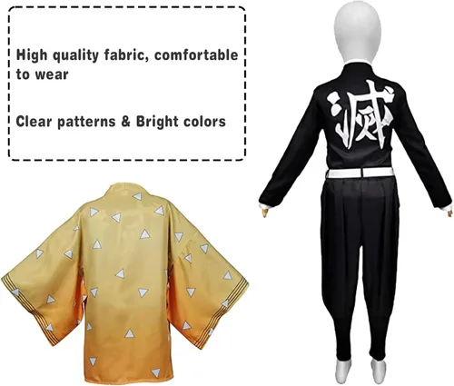 Vista 5 de Conjunto de kimono de cosplay para niñas, niños, uniforme de Demon Slayer para niños, disfraz de anime, trajes de fiesta de Halloween, llavero