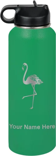 Vista 59 de LaserGram Botella de agua personalizada, flamenco, acero inoxidable de doble pared aislada al vacío con popote superior, regalo grabado
