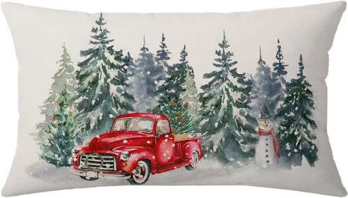 Vista 8 de Funda de almohada de Navidad de 20 x 12 pulgadas, diseño de árboles de invierno, fundas de almohada decorativas de granja para sofá, decoración