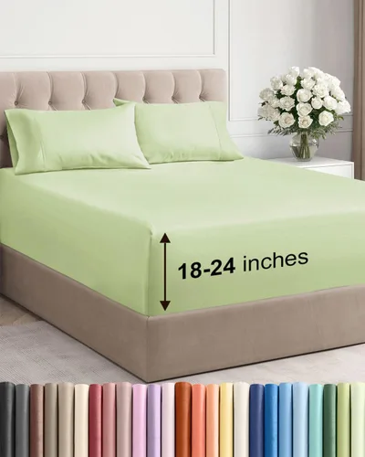 Vista 29 de Sábanas individuales de bolsillo extra profundo, sábanas transpirables y refrescantes de 3 piezas, juego de sábanas de lujo para hotel, suaves, sin