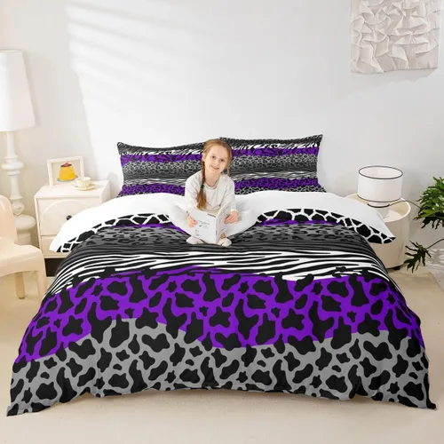 Vista 25 de Juego de funda de edredón con estampado de leopardo, tamaño individual, juego de ropa de cama rústica con rayas de piel de cebra, decoración