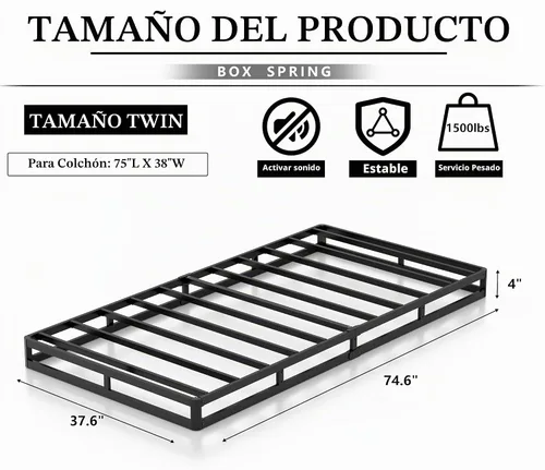 Vista 2 de NHODIR Base de cama con somier doble de 4 pulgadas