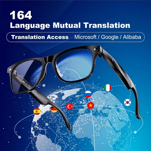 Vista 2 de Gafas inteligentes AI, gafas de traducción con GPT de chat y 164 idiomas Bluetooth Glasses with Photochromic Lens, Music Playback & Hands-Free