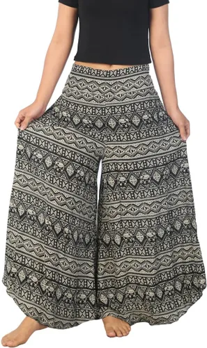 Vista 18 de Lannaclothesdesign Boho Palazzo Pants Women Pavo real colorido negro