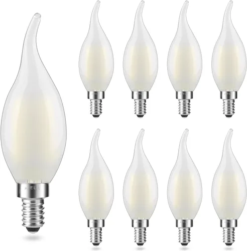 Vista 9 de Bombilla LED E12 esmerilada, 2 vatios (equivalente a 25 W), suave y cálida de 2700 K, bombillas LED con punta de llama CA10 regulables para Ca10