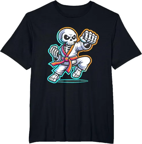 Vista 3 de Halloween Skeleton Karate T-Shirt Negro