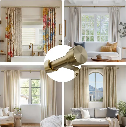 Vista 9 de Barras de cortina resistentes para ventanas de 28 a 48 pulgadas, barra de cortina de bronce antiguo de 1 pulgada, barra de longitud ajustable