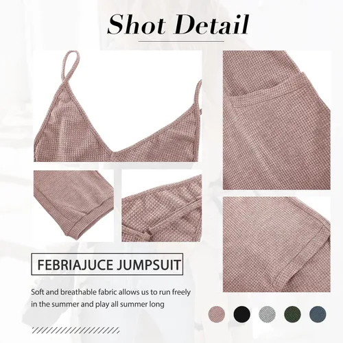 Vista 4 de Febriajuce Overol de verano para mujer, sin mangas, holgado, casual, cuello en V, tirantes delgados, pantalones largos, overoles holgados