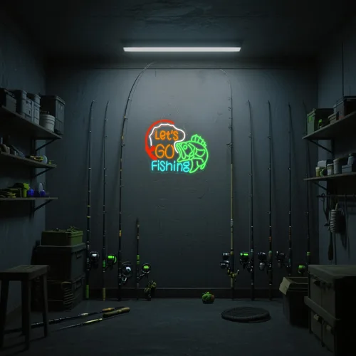 Vista 6 de Lucunstar Letrero de neón "Vamos a Pescar" Luz de neón de pez regulable para decoración de pared LED alimentado por USB Luces de anzuelo de pesca