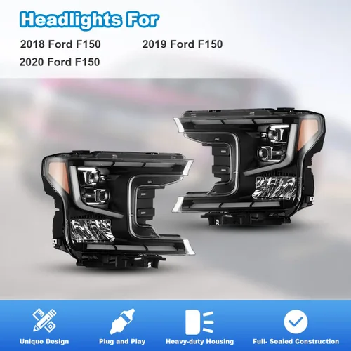 Vista 6 de ROXX Conjunto de faros delanteros LED completos para Ford F150 2018 2019 2020, faros delanteros de haz alto y bajo con señales de giro secuenciales
