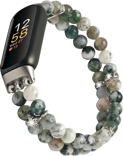 Vista 8 de Wongeto Compatible con correas Fitbit Luxe, pulsera elástica de perlas estirable de moda hecha a mano para mujeres, correa de reemplazo
